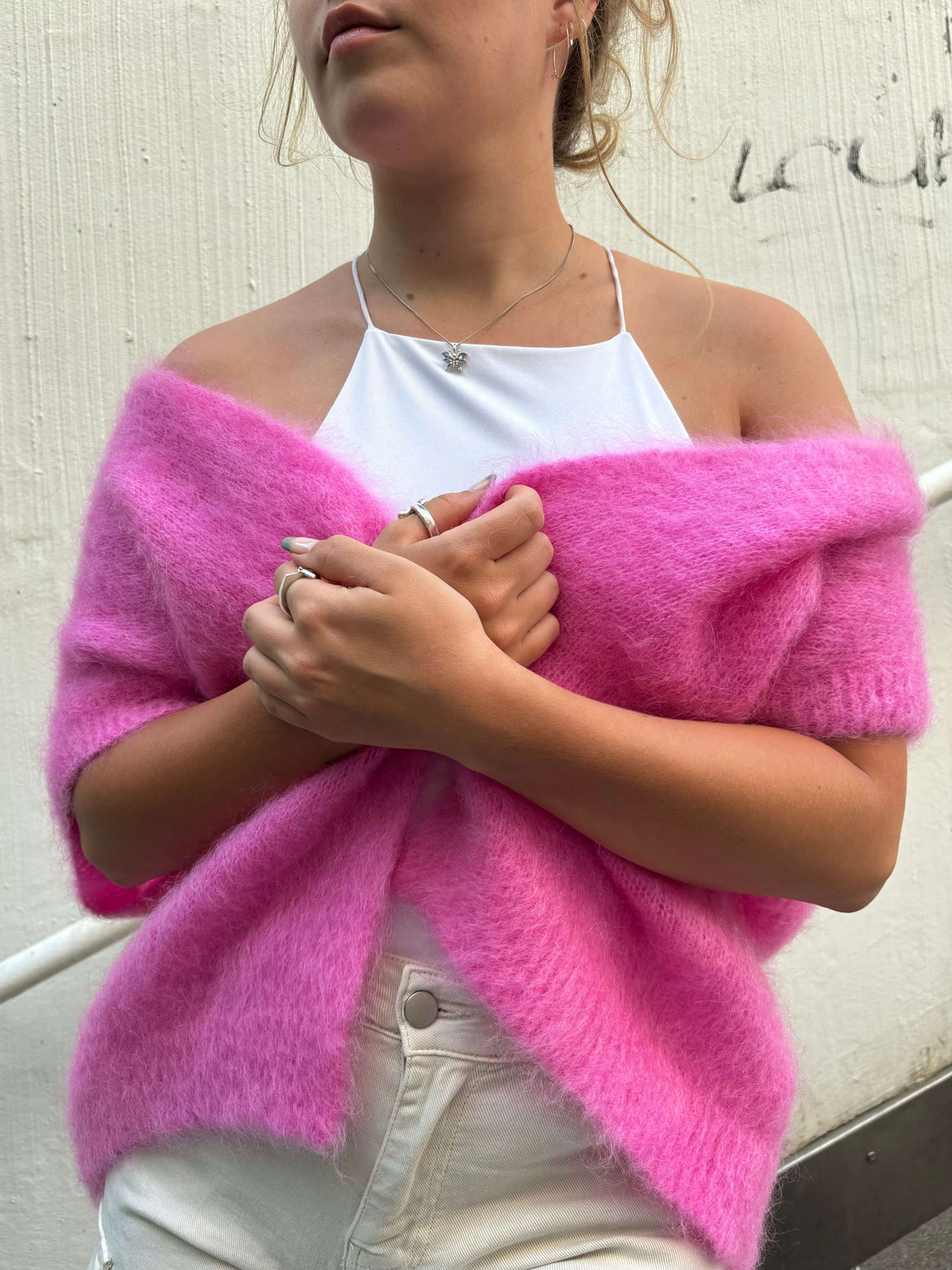 Smooth kid mohair cardigan sleeveless