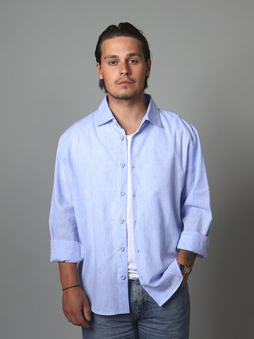 Casual fit pellava-puuvillakauluspaita