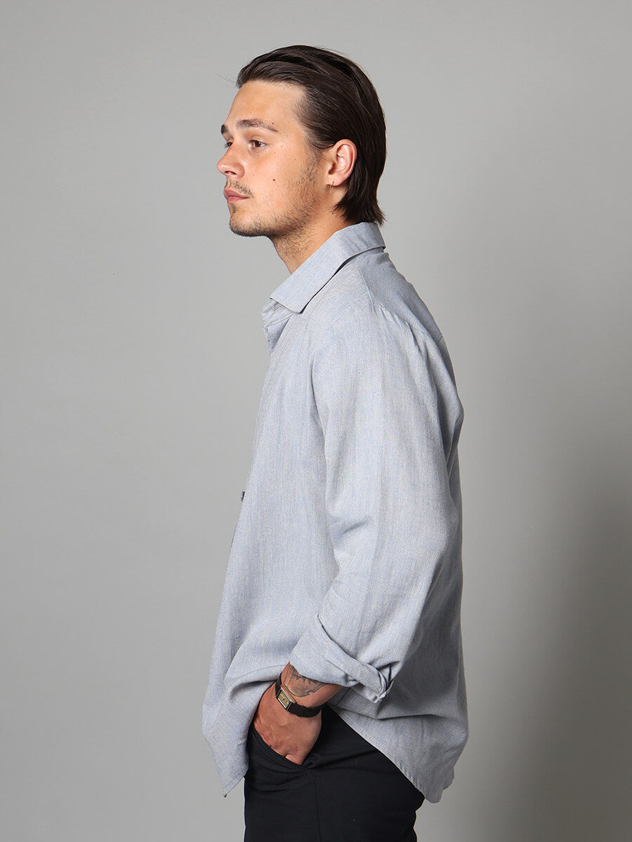 Casual fit pellava-puuvillakauluspaita