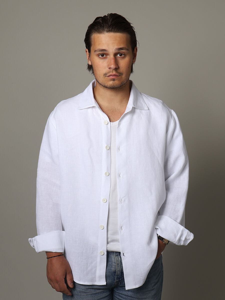 Casual fit pellavakauluspaita