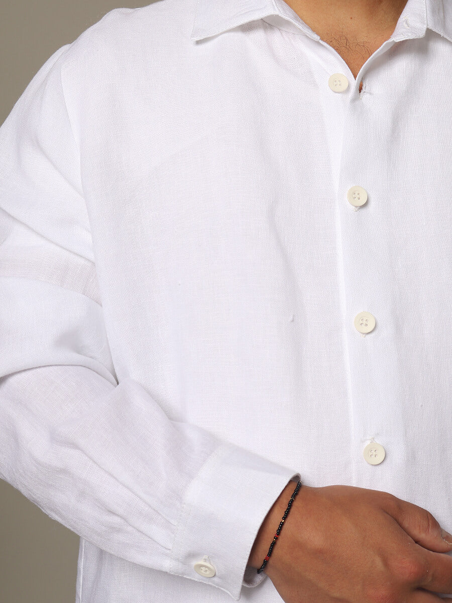 Casual fit linen collared shirt