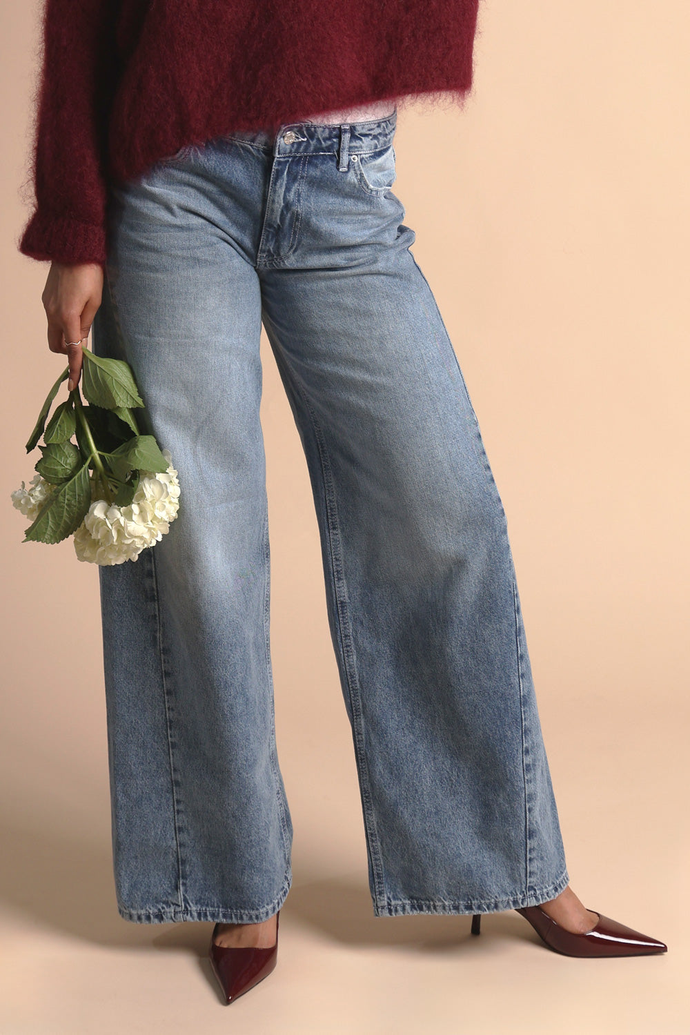 Denim bloom leveälahkeiset farkut