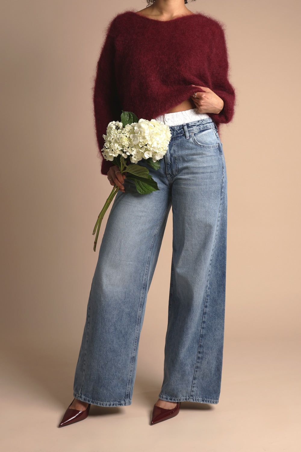 Denim bloom leveälahkeiset farkut