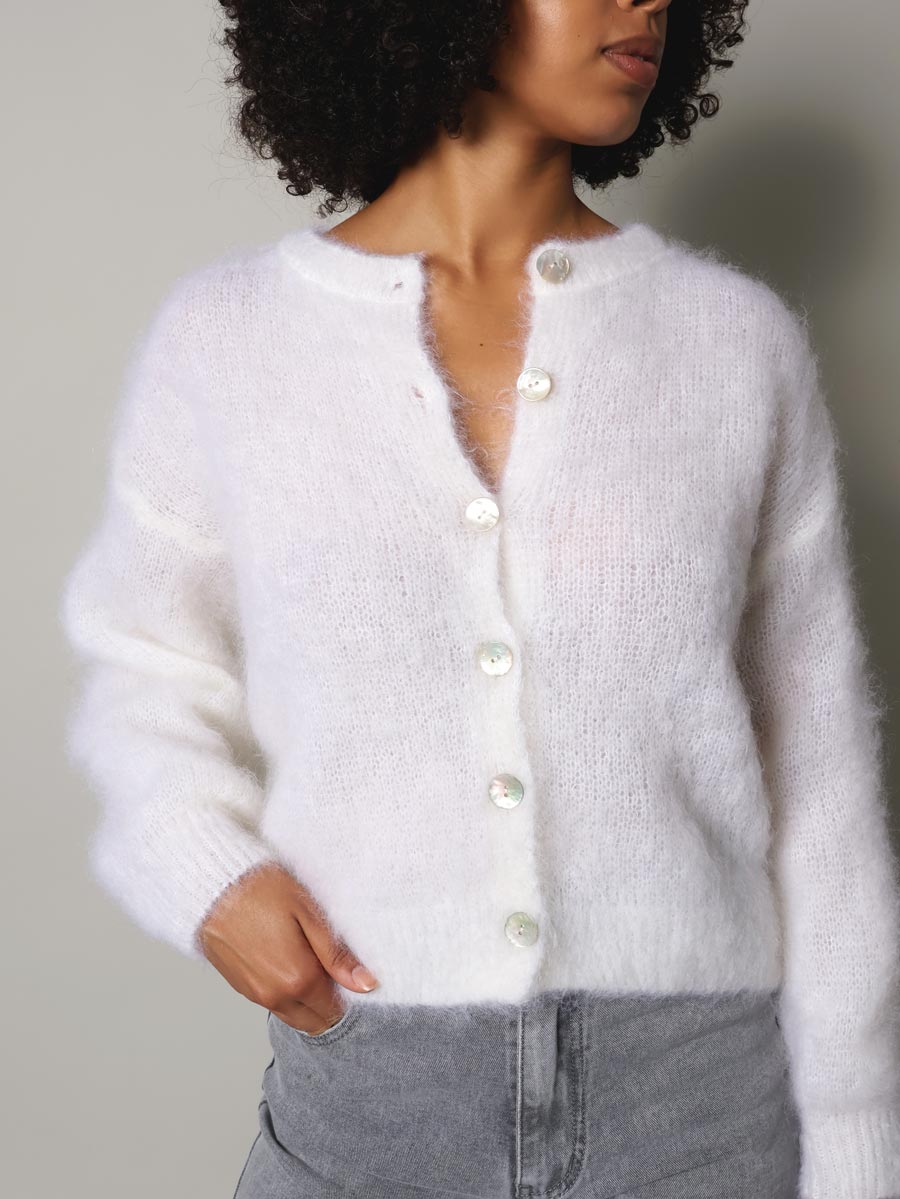 トップス thetoe parasol kid mohair cardigan White Parasol Kid Mohair Cardigan – THE TOÉ
