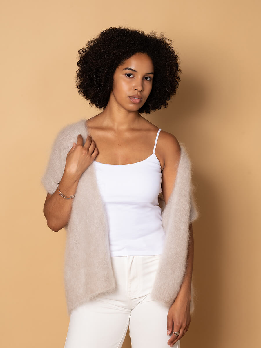 Smooth kid mohair cardigan sleeveless
