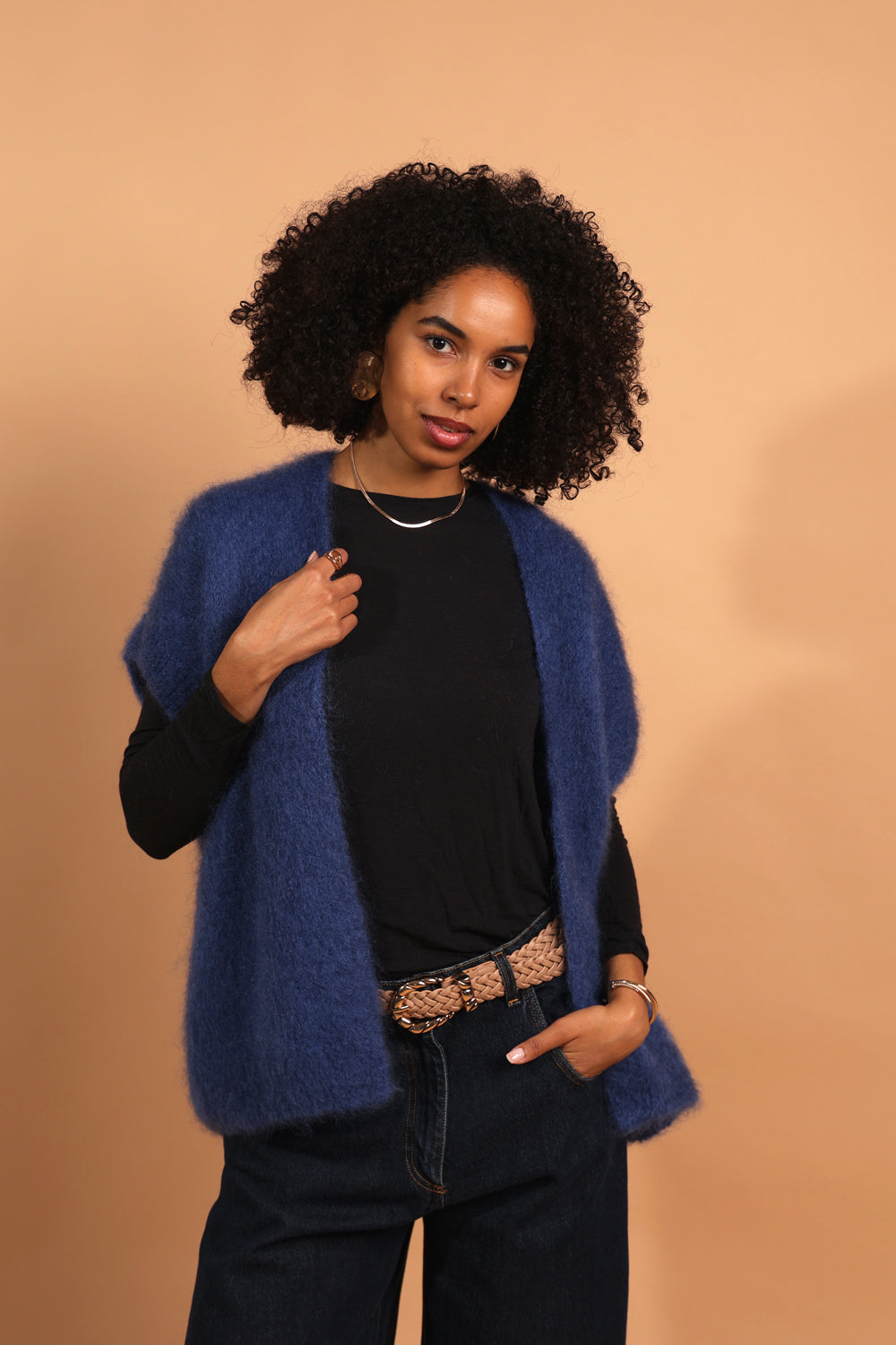 Smooth kid mohair cardigan sleeveless