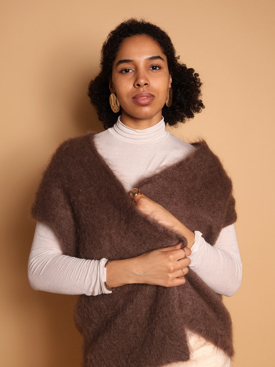 Smooth kid mohair cardigan sleeveless